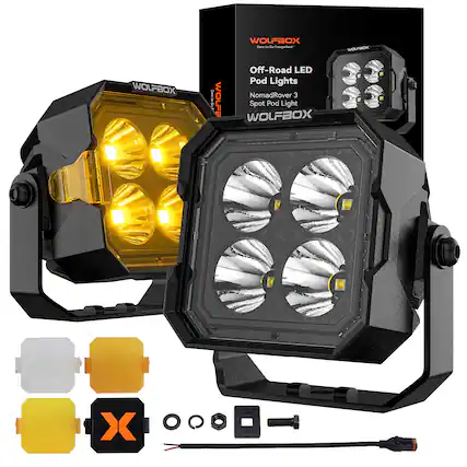 WOLFBOX Care de Everywhere WOLION WOLFBOX 506. WOLFF Off-Road LED Pod Lights NomadRover 3 Spot Pod Light WOLFBOX OOOdoo X