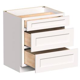 Boyel Living - 30-in W x 34.5-in H x 24-in D Shaker RTA Kitchen 3-Drawer Base Cabinet with Soft-Close Drawers - White Shaker