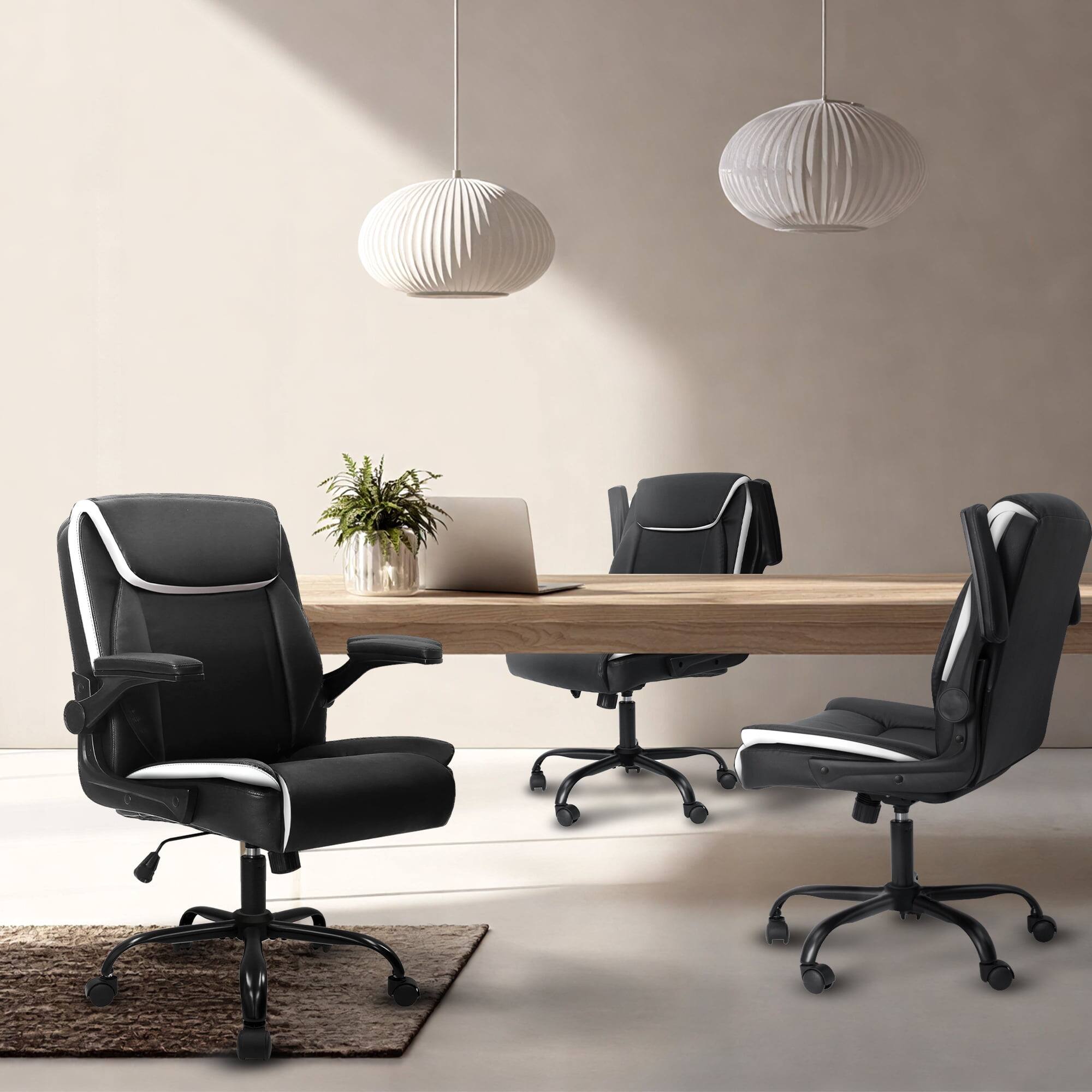 Alt View 6. Neo Chair - Desk Office Gaming Chair Ergonomic Executive Mid-Back Leather Padded Flip-Up Armrests Cushion Wheels Home Office - 1. Black.