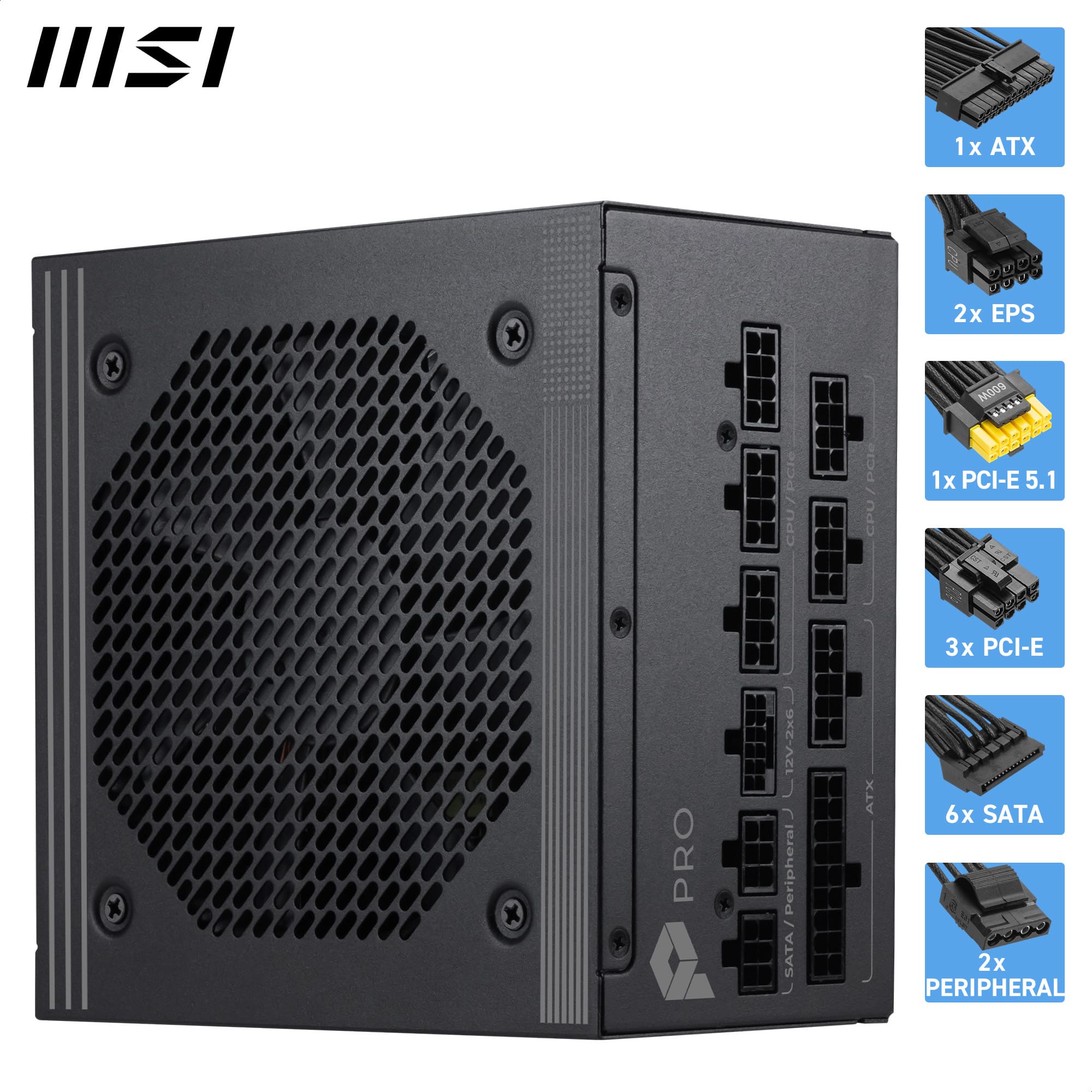 MSI PRO A850PL PCIE5 Full Modular 80 Plus Platinum 850W ATX 3.1