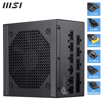 MSI PRO A850PL PCIE5 Full Modular 80 Plus Platinum 850W ATX 3.1 MSI PRO A850PL PCIE5 Full Modular 80 Plus Platinum 850W ATX 3.1