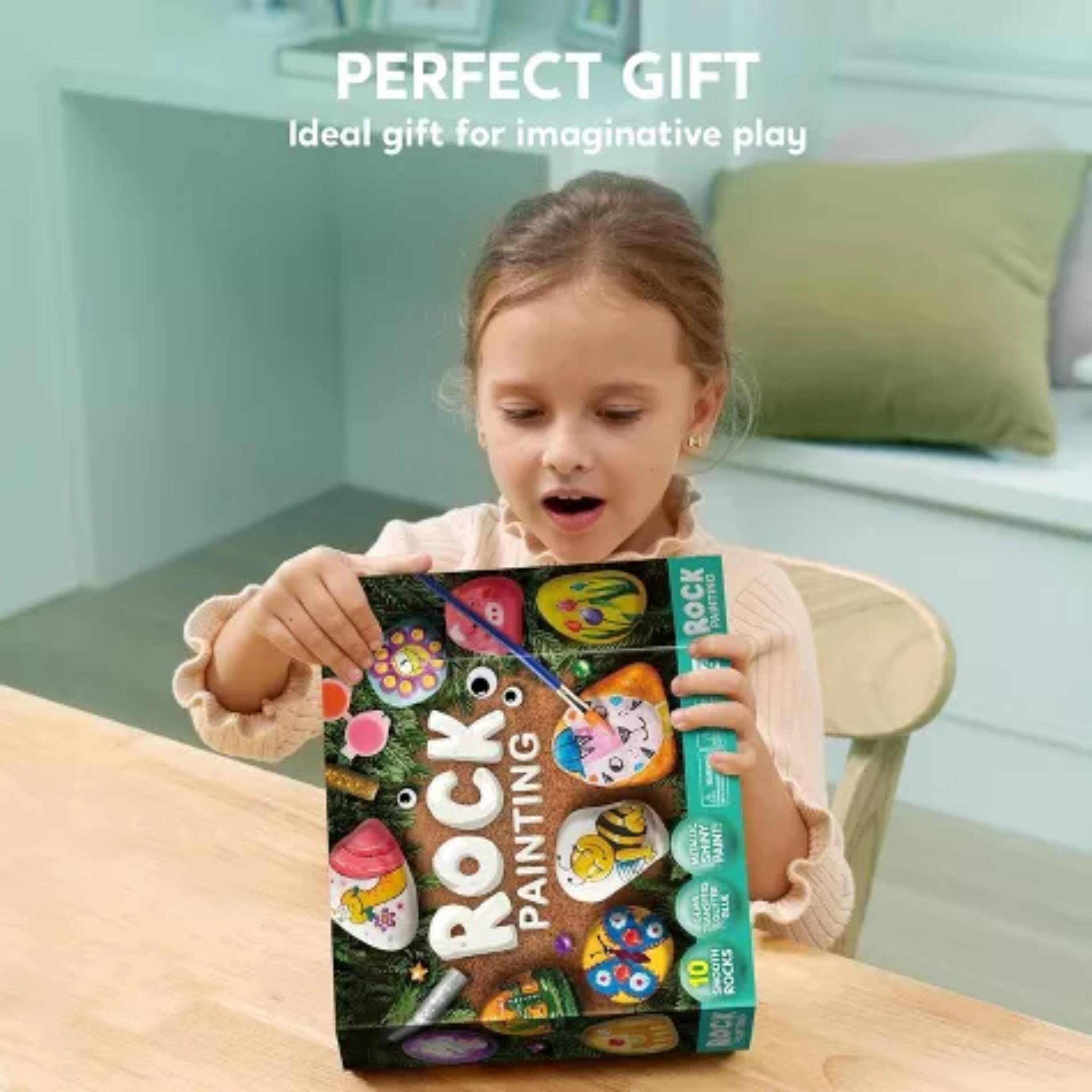 PERFECT GIFT  
Ideal gift for imaginative play  

ROCK PAINTING  
WITH SHINY PAINT!  

10 ROCKS