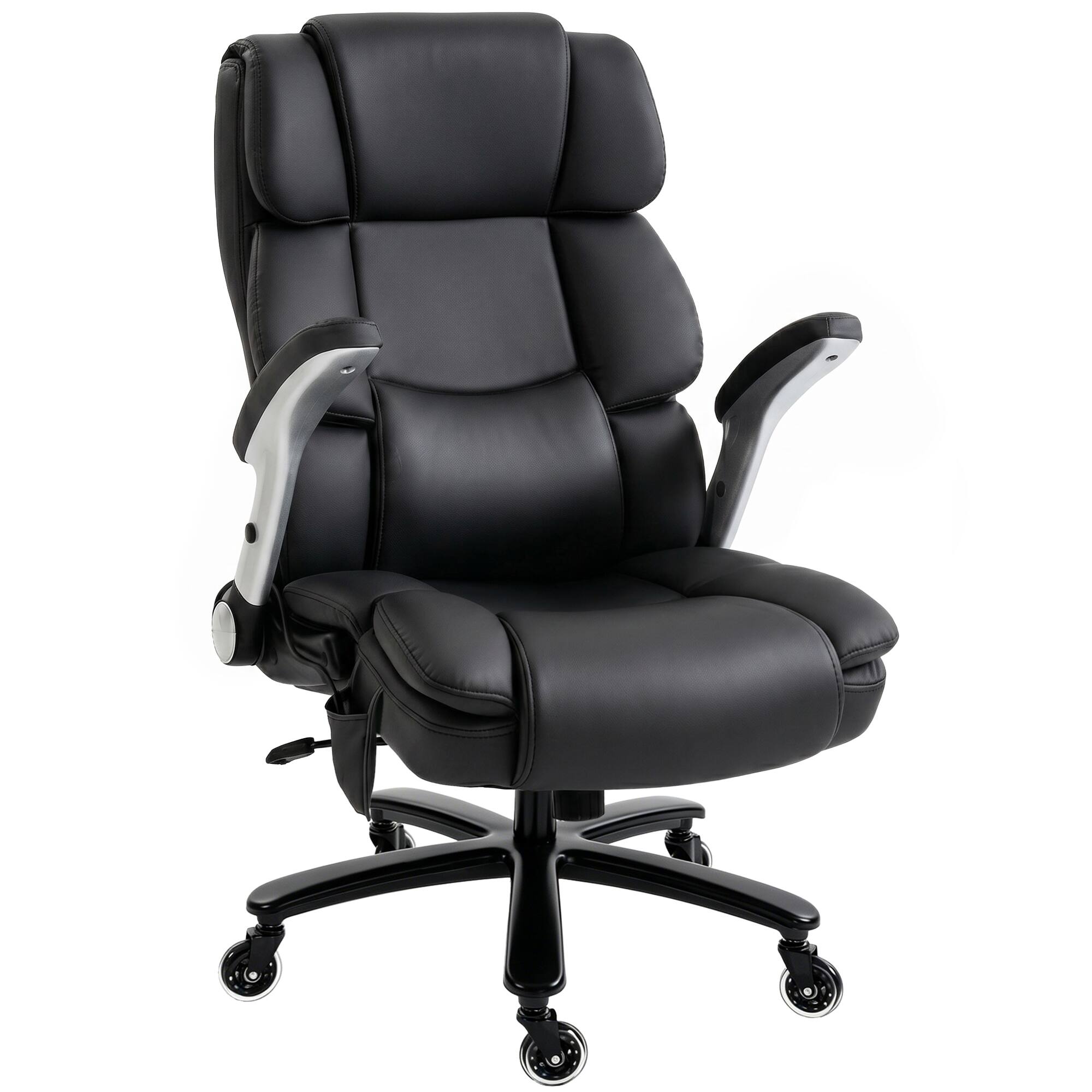 Front. Homcom - Office Chair with Inflatable Adjustable Lumbar Support - Black.