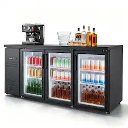 VEVOR - Back Bar Cooler, 19.6 Cu. Ft Counter Height Beverage Refrigerator, Commercial Bar Display Fridge w/ 3 Glass Doors - Black