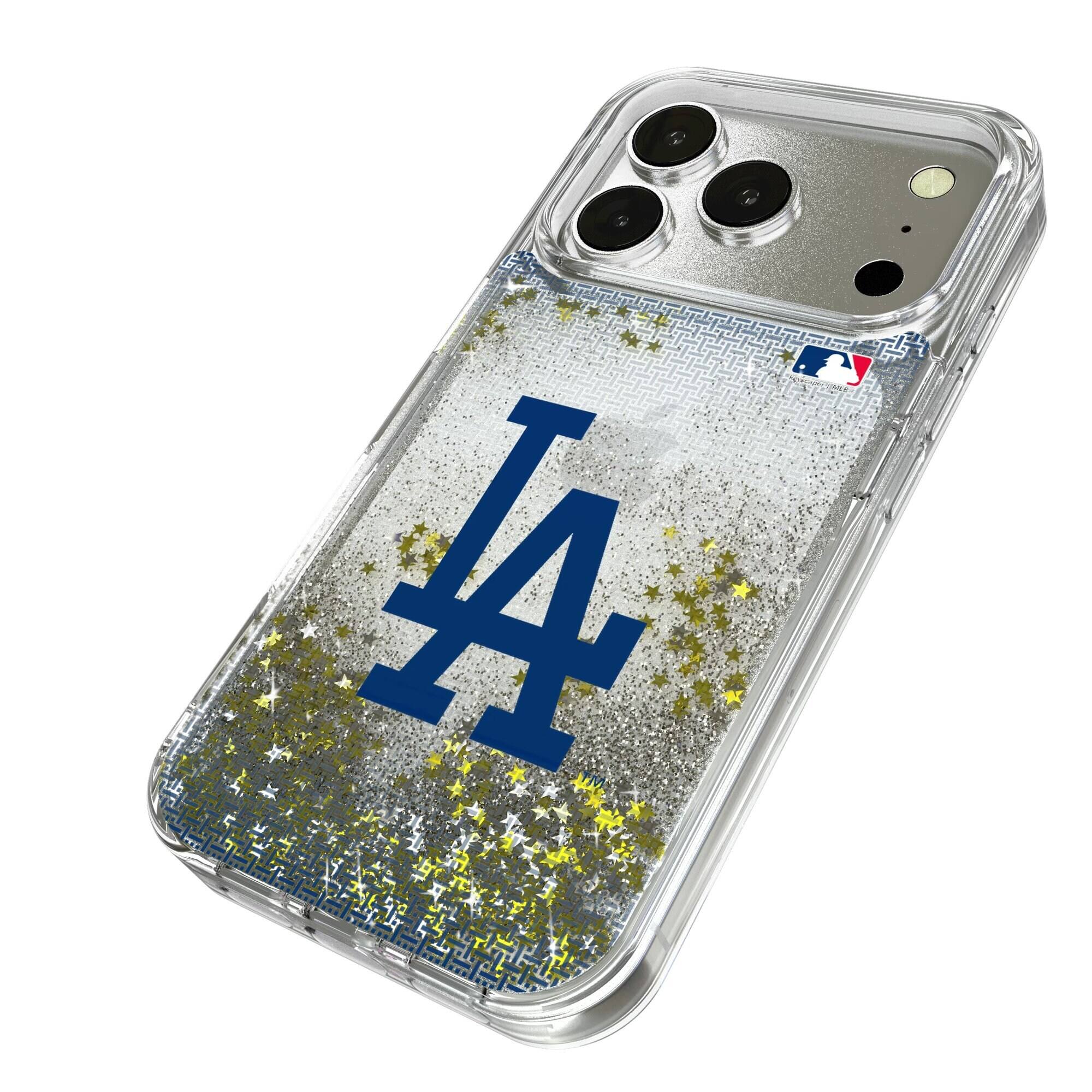 Alt View 1. Keyscaper - Los Angeles Dodgers Linen Logo iPhone Glitter Case - 16 Pro - Multicolor.