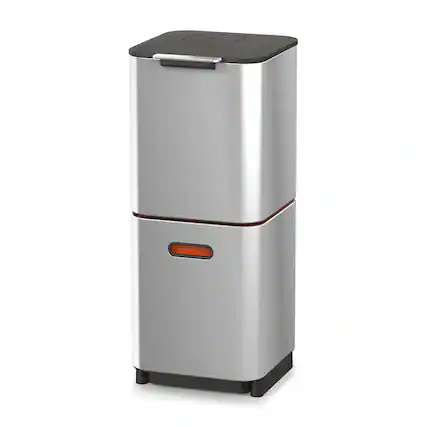 Front. Joseph Joseph - Totem Compact 40-liter Waste & Recycling Dual Kitchen Trash Can - Stainless Steel.