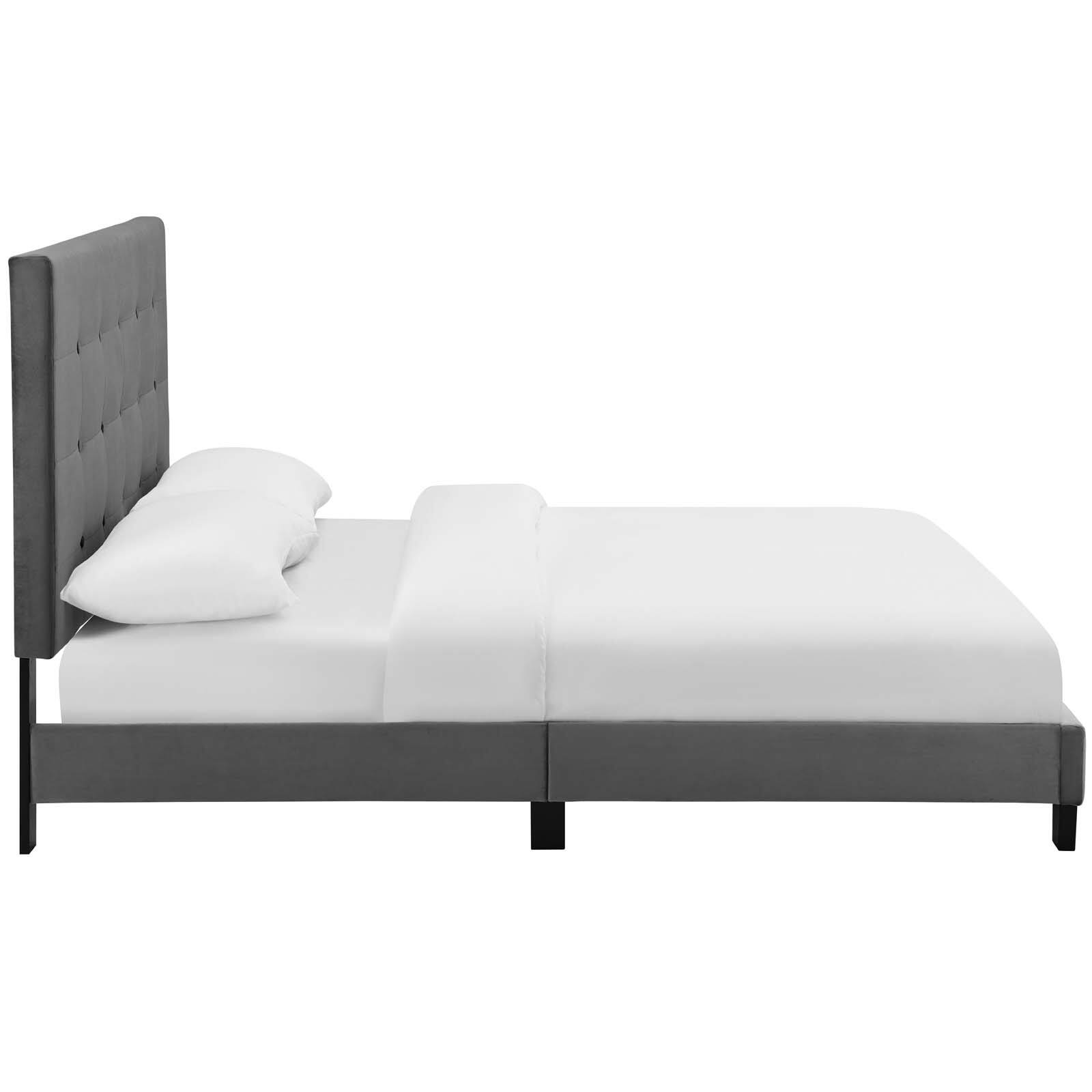 Back. Modway - Rael Performance Velvet Twin Platform Bed - Oatmeal.