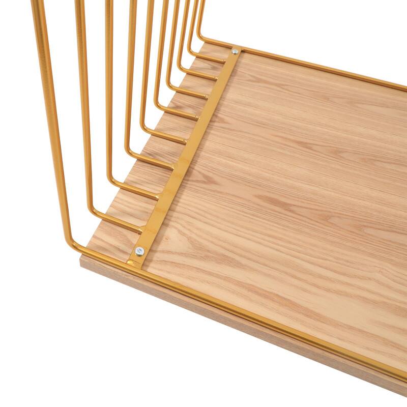 Alt View 7. LeisureMod - Walden Modern Ash Wood Veneer Coffee Table with Powder Coated Steel Base for Home Living Room - Gold.