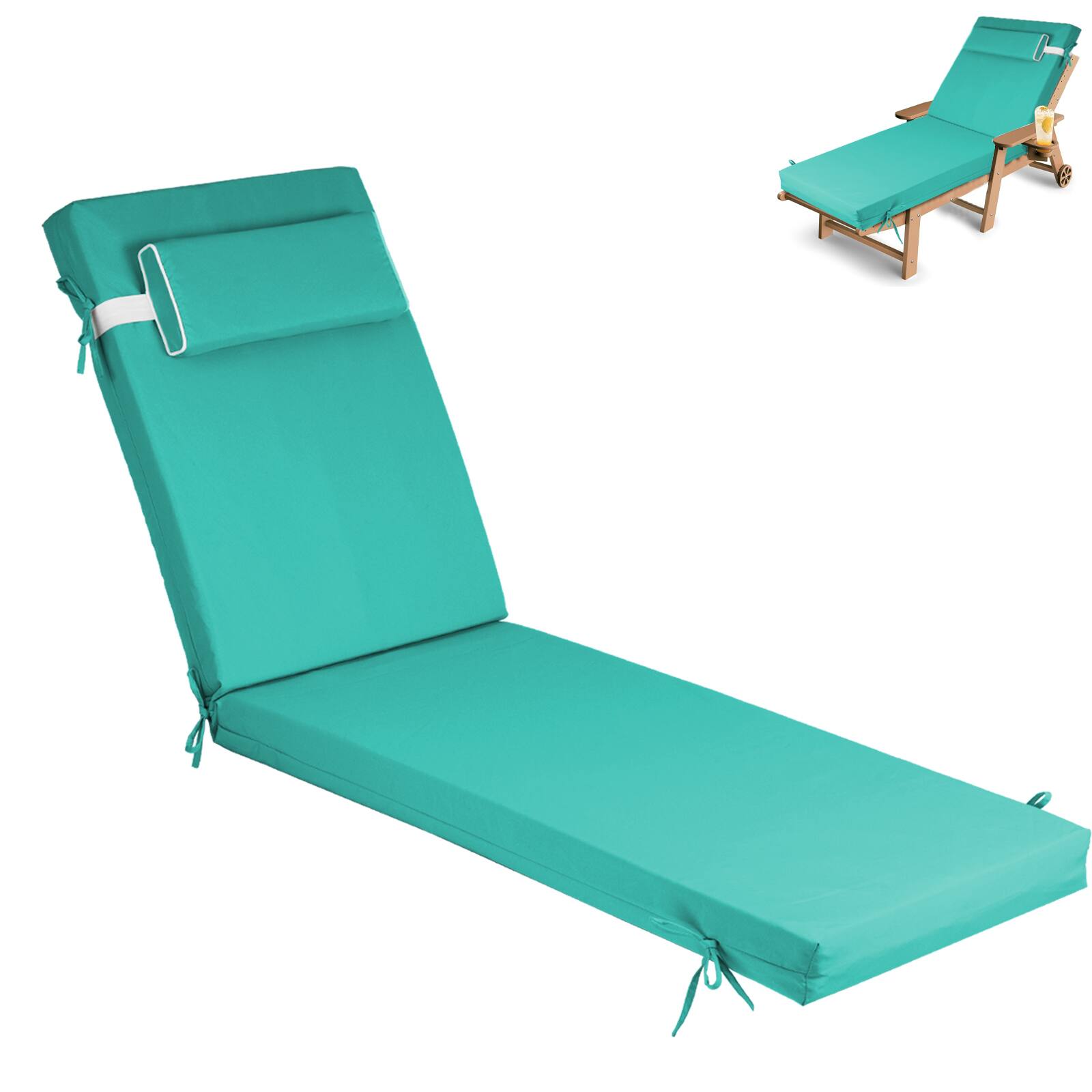 Front. Chateau Abodes - Outdoor Chaise Lounge Cushion, Waterproof & Fade-Resistant Patio Chaise Lounge Cushion with Ties, 72" L X 21" W X 3" D - Lake Blue.