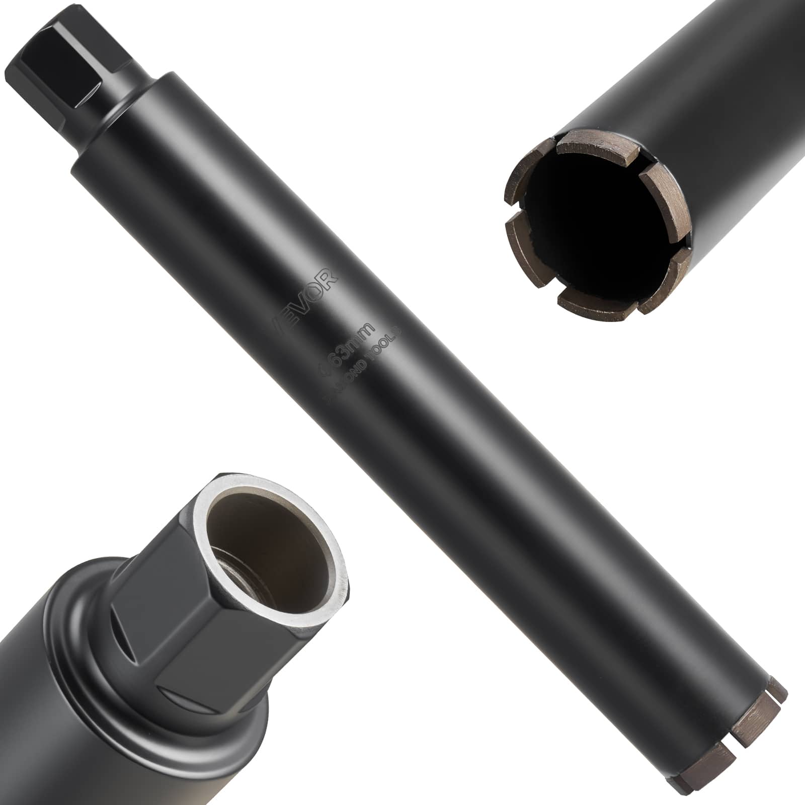 VEVOR - Core Drill Bit, 2-1/2 inch Diameter, 14 inch Drilling Depth, 1-1/4 in-7 Internal Thread, High-Precision Welding - Black