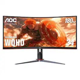AOC - Refurbished Excellent - CU34G2XP 34" UW-QHD (3440x1440) 180Hz 1ms Curved LED FreeSync Monitor, - Black