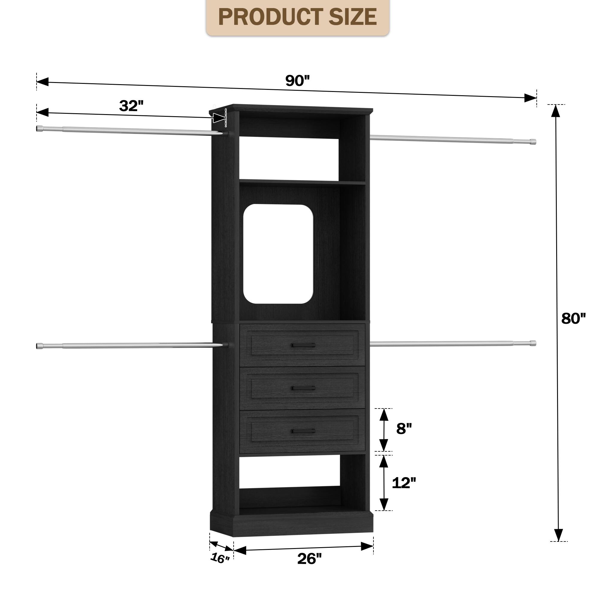 PRODUCT SIZE

90"  
32"  
80"  
8"  
12"  
16"  
26"