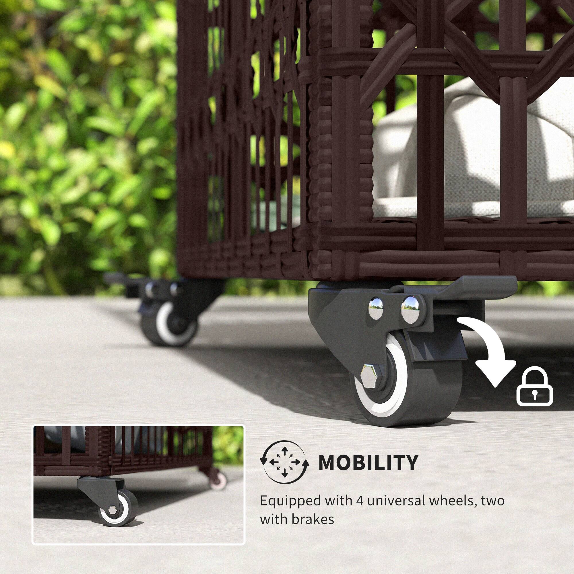 MOBILITY: Equipped with 4 universal wheels, two with brakes.