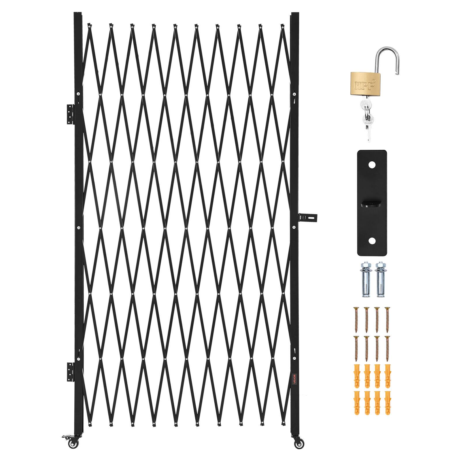 Alt View 5. VEVOR - Single Folding Security Gate, Lockable Scissor Gate with 360° Swivel Casters, Outdoor Barricade Steel Retractable Gates - Black.