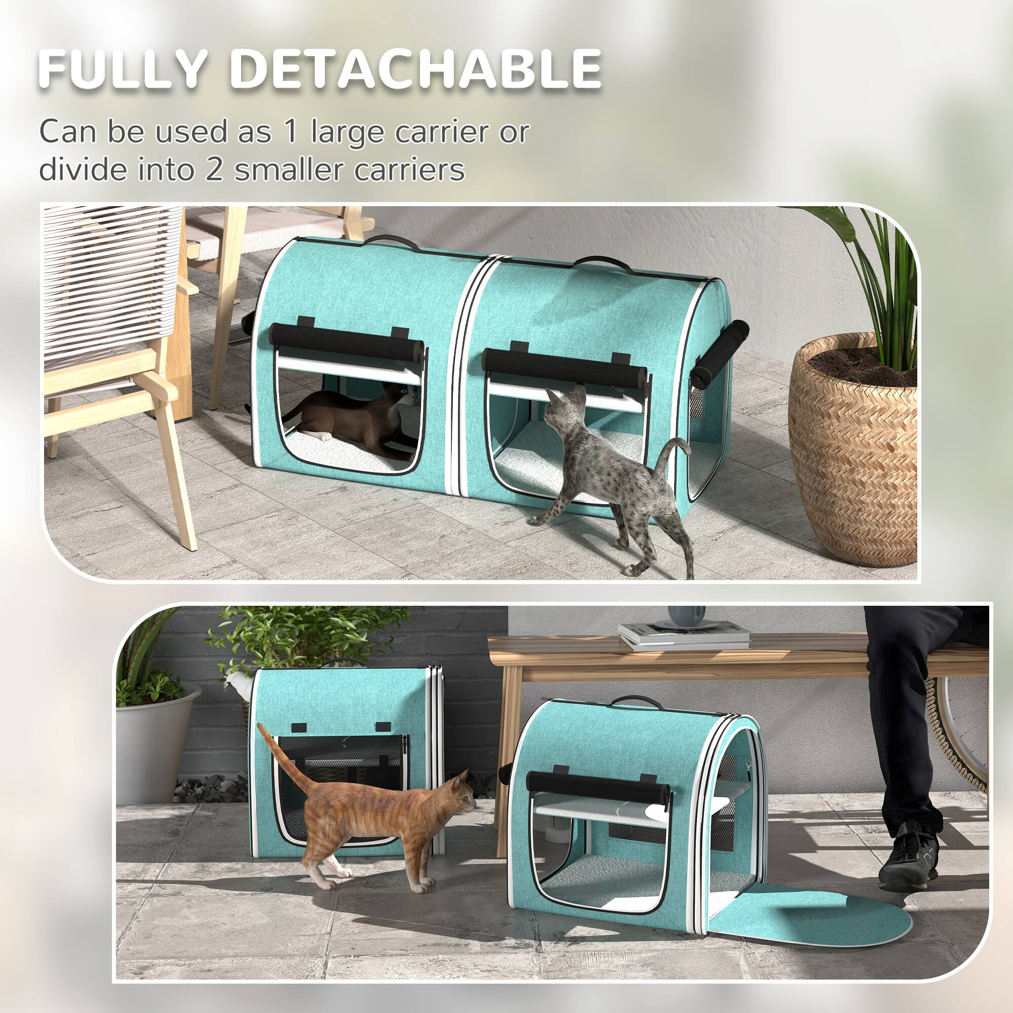 FULLY DETACHABLE  
Can be used as 1 large carrier or divide into 2 smaller carriers