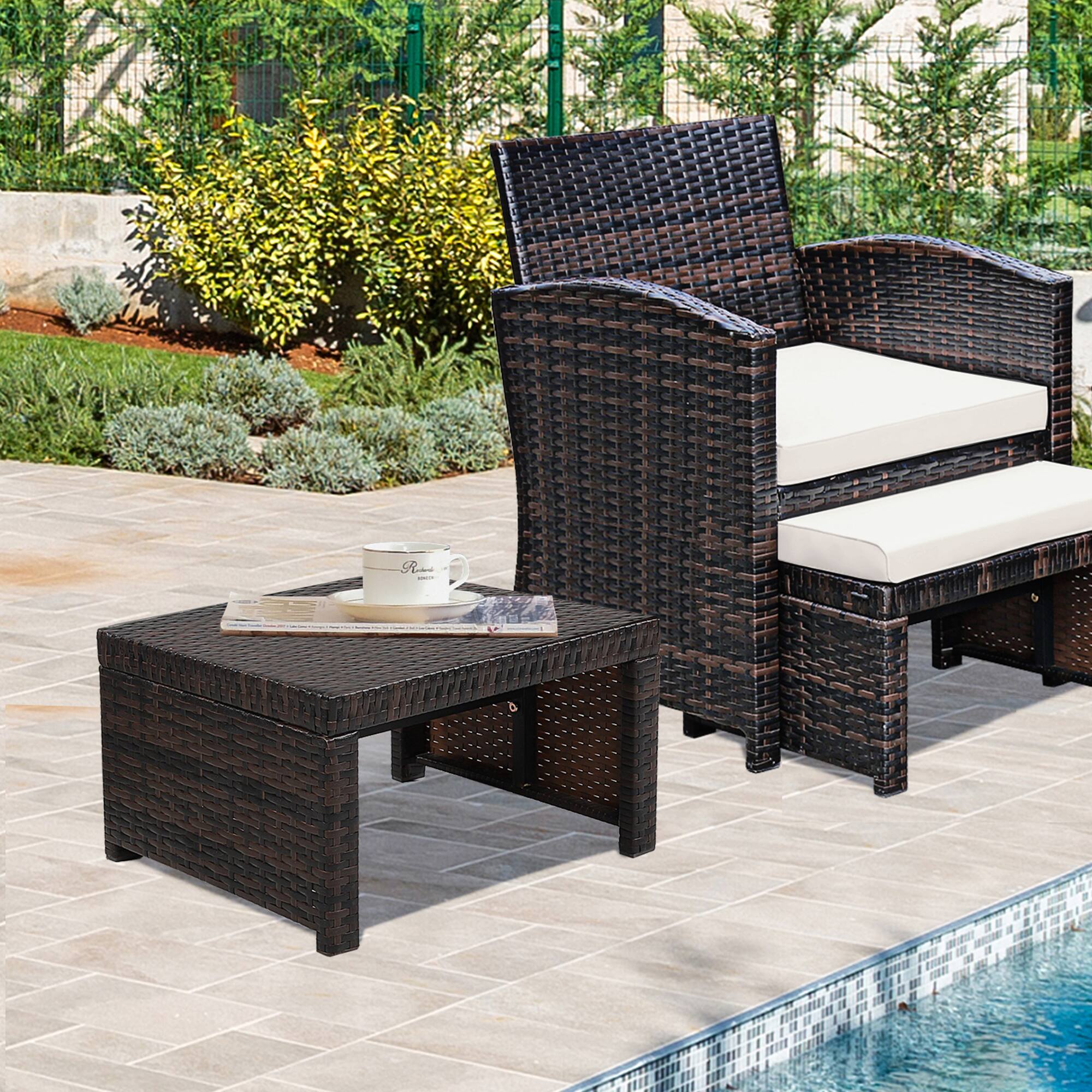 Alt View 4. Gymax - Gymax Set of 2 Rattan Ottoman Footrest Footstool Patio Furniture w/ White Cushion - White.