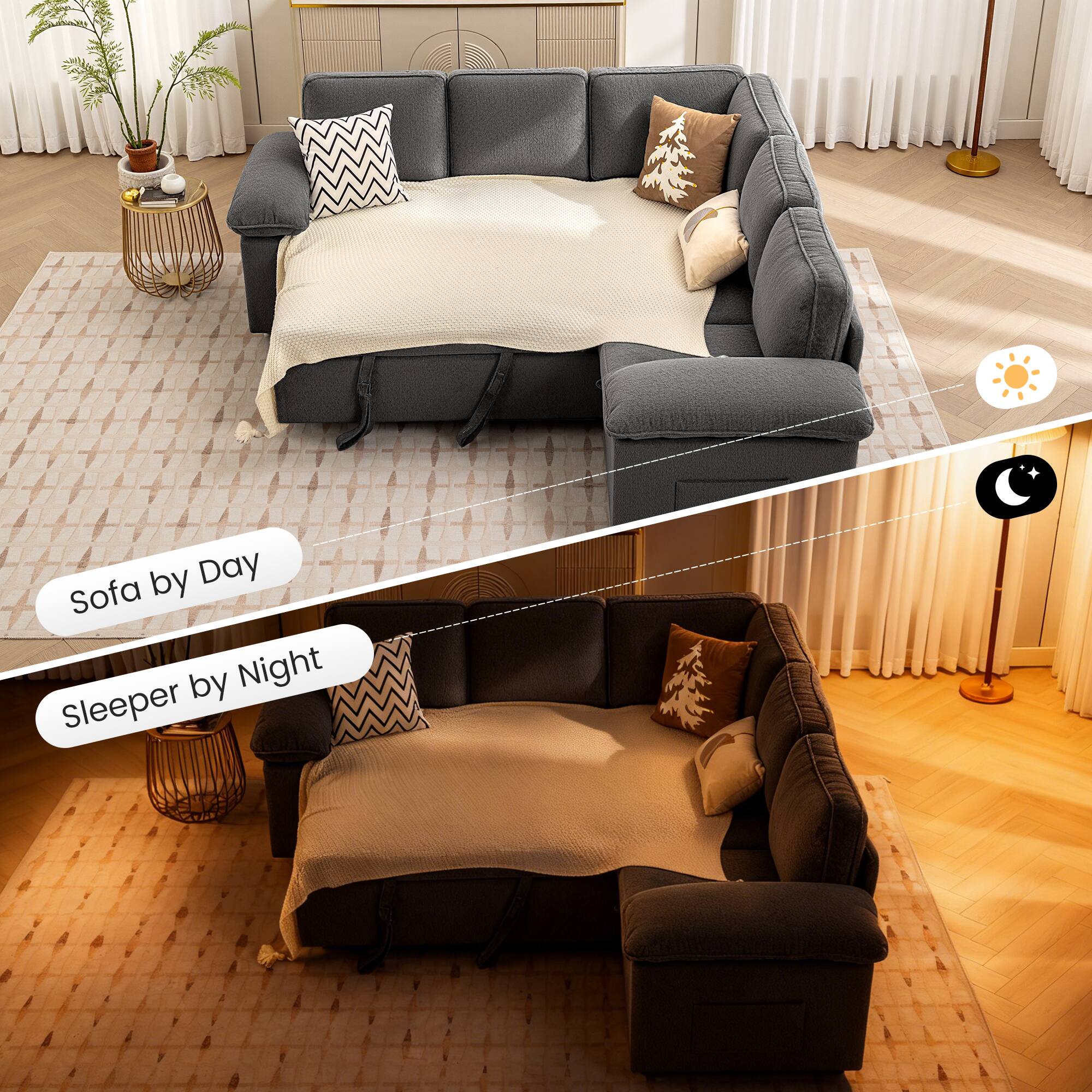 Sofa by Day  
Sleeper by Night