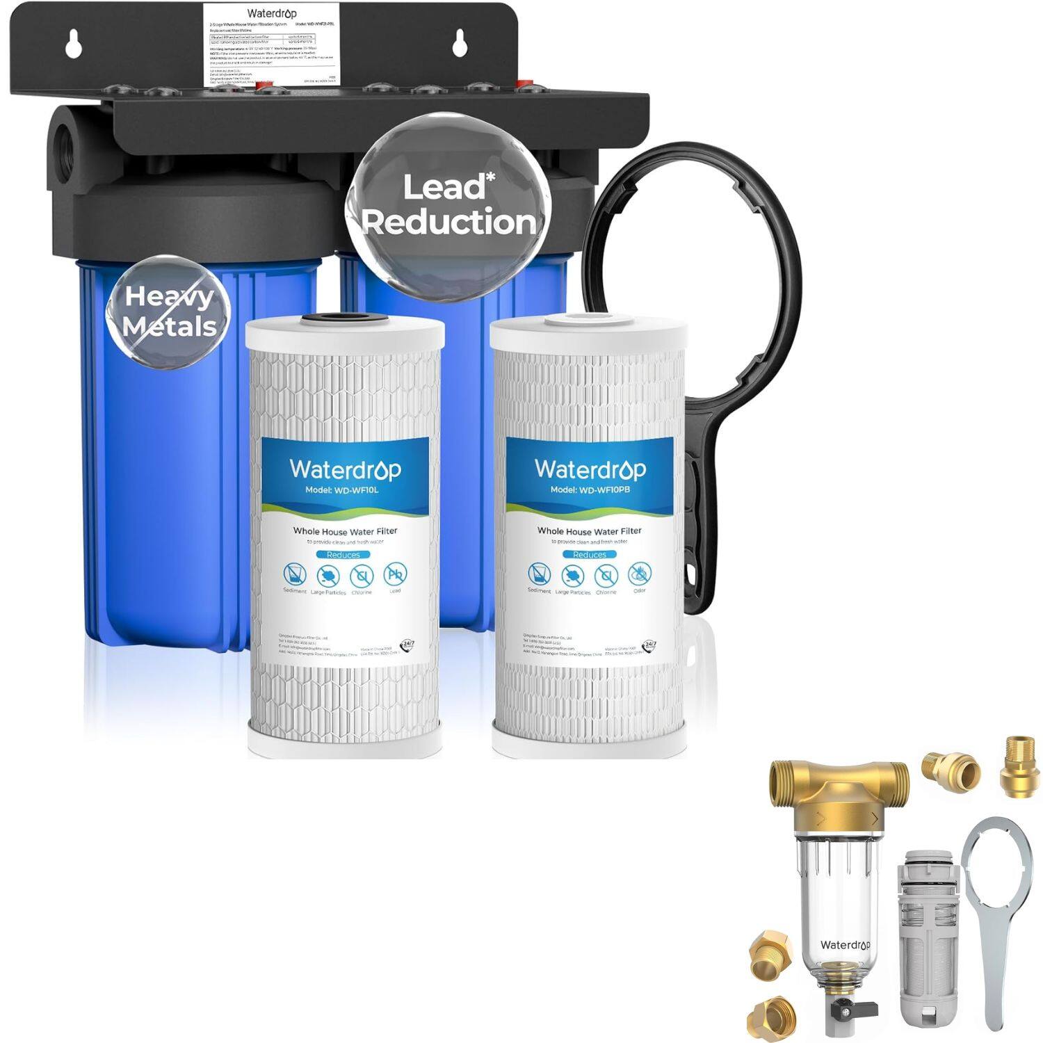 Waterdrop Lead* Reduction Heavy Metals Waterdrop Moder WD-WPTOL Waterdrop Model OEL WF Whole House Water Filter Tc - - - Whole House Water Filter - - - A Ce | & e - - I - Waterdrop