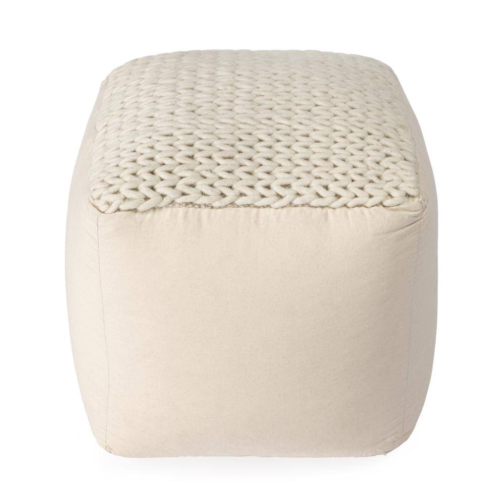 Front. Butler Specialty - Fernandos Woven Pouffe - Cream,Ivory.