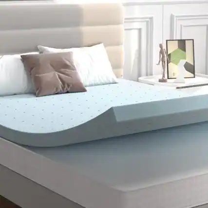 Front. Hivvago - Queen size 4-inch Thick Soft Gel Memory Foam Mattress Topper in Light Blue - Light Blue.