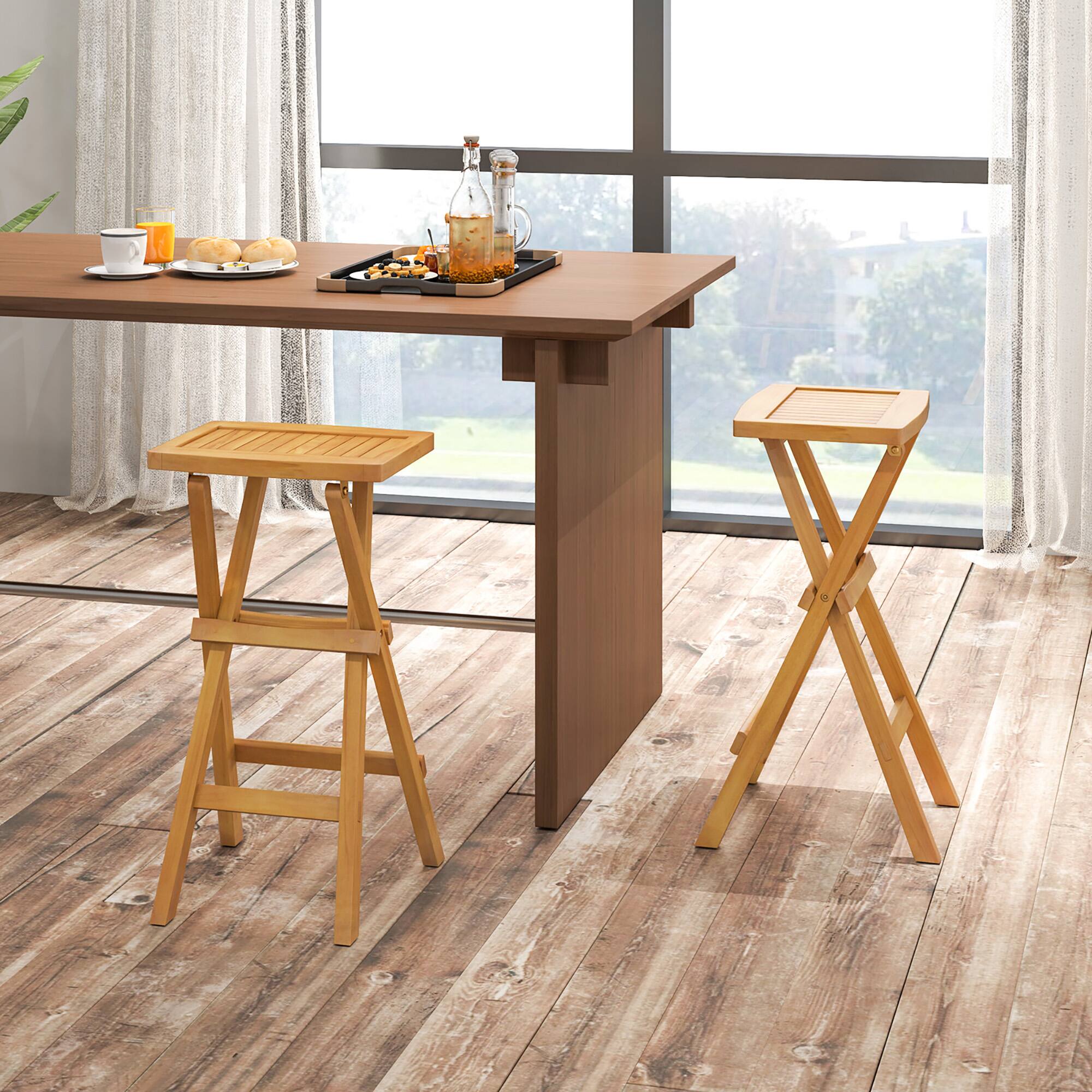 Alt View 3. Gymax - Gymax Outdoor Bar Stools Set of 4 w/ Countered Seat & Footrest Patio Bistro Stools - Natural.