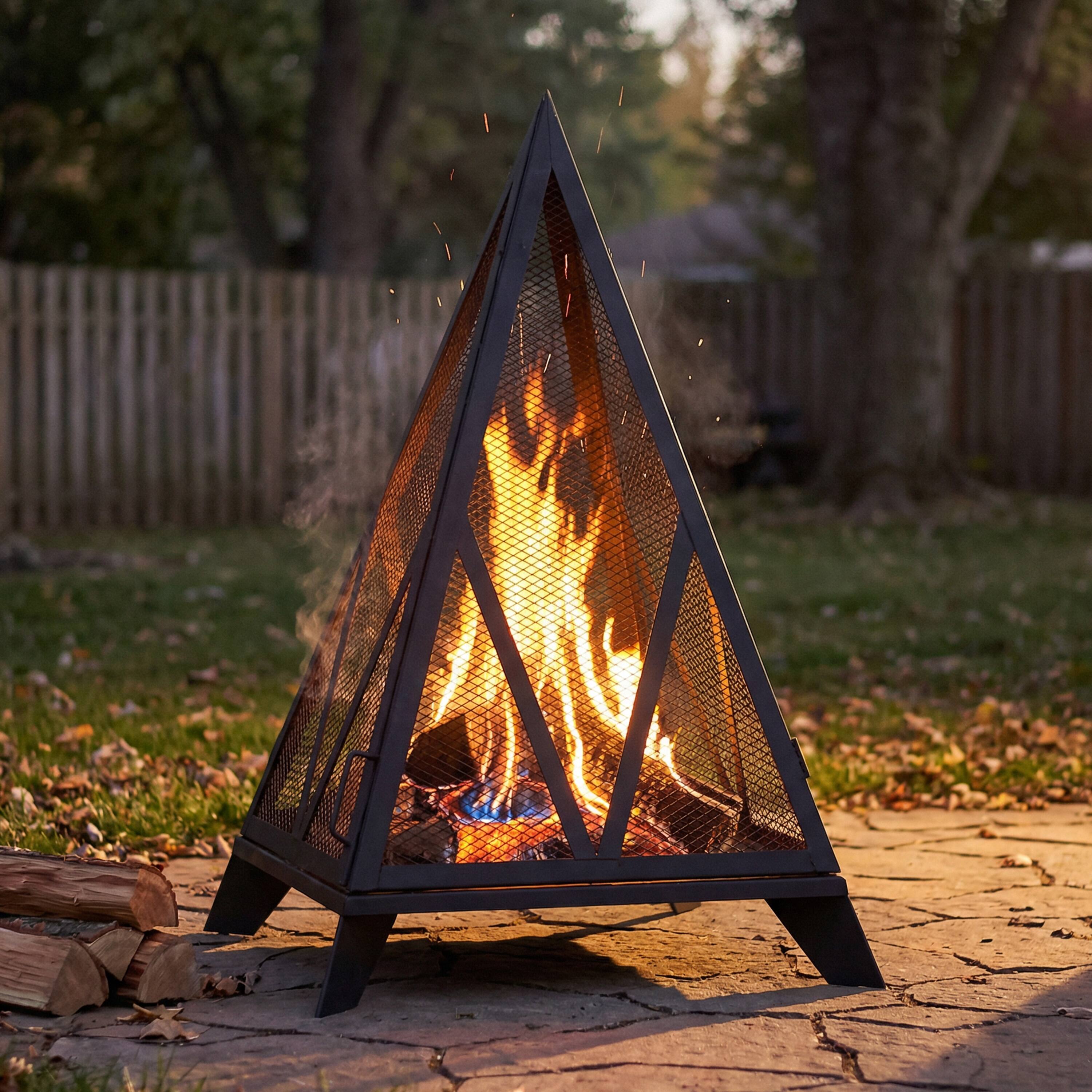 Alt View 1. Sunnydaze - Majestic Pyramid Heavy-Duty Steel Outdoor Fire Pit - Black.