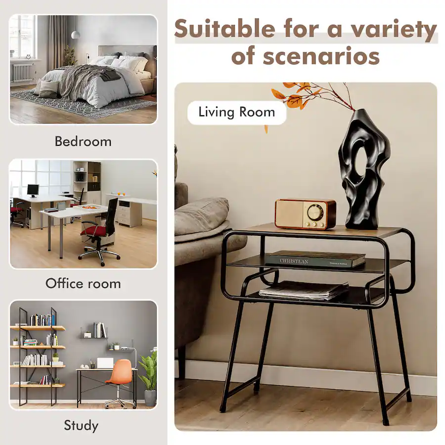 Gymax 3 tier Side End Sofa Display Table Compact Nightstand for Bedroom ...