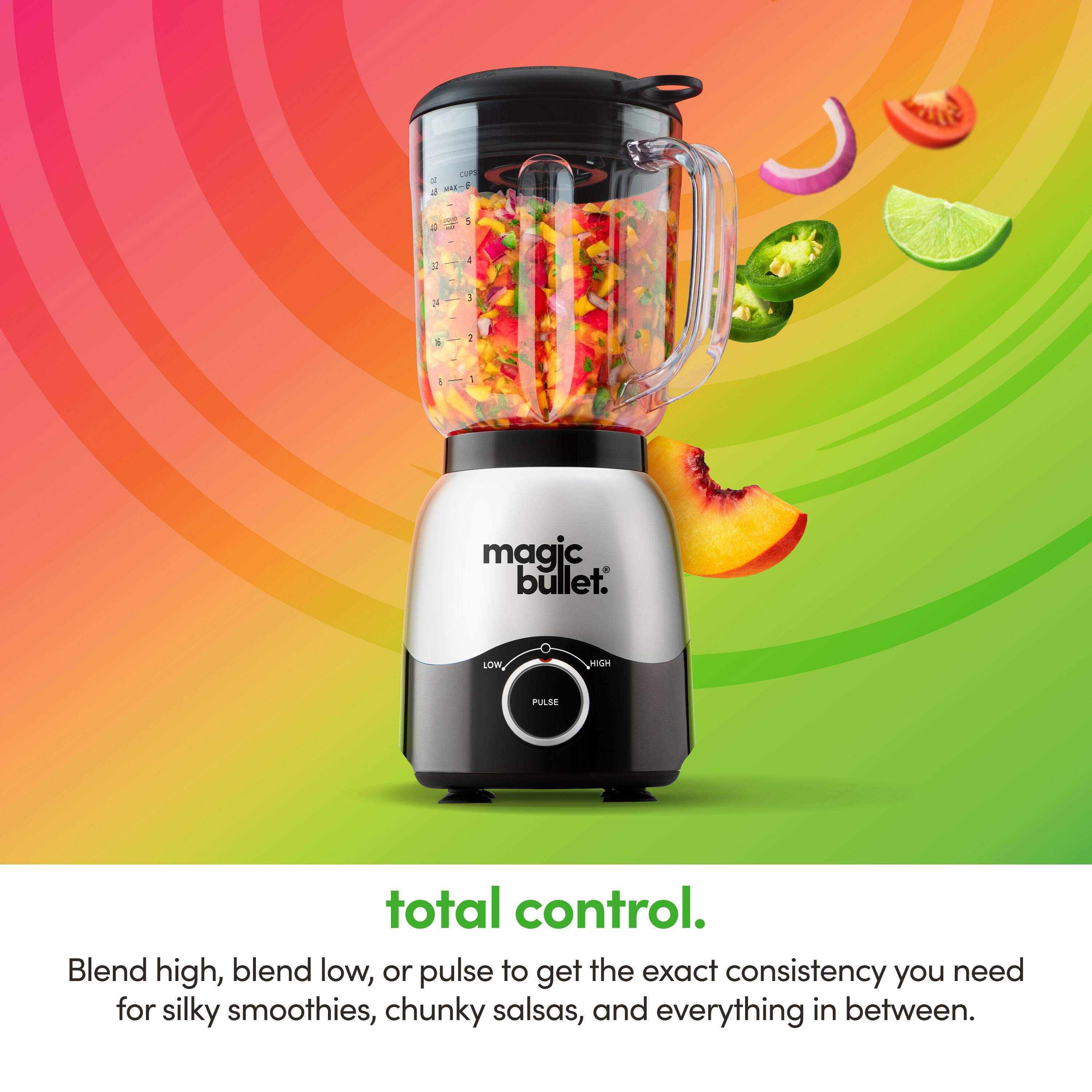 LUP A - a - A. & 5 1 1 3 1 & I 1 magic bullet. Low, HIUM PULSE total control. Blend high, blend low, or pulse to get the exact consistency you need for silky smoothies, chunky salsas, and everything in between.