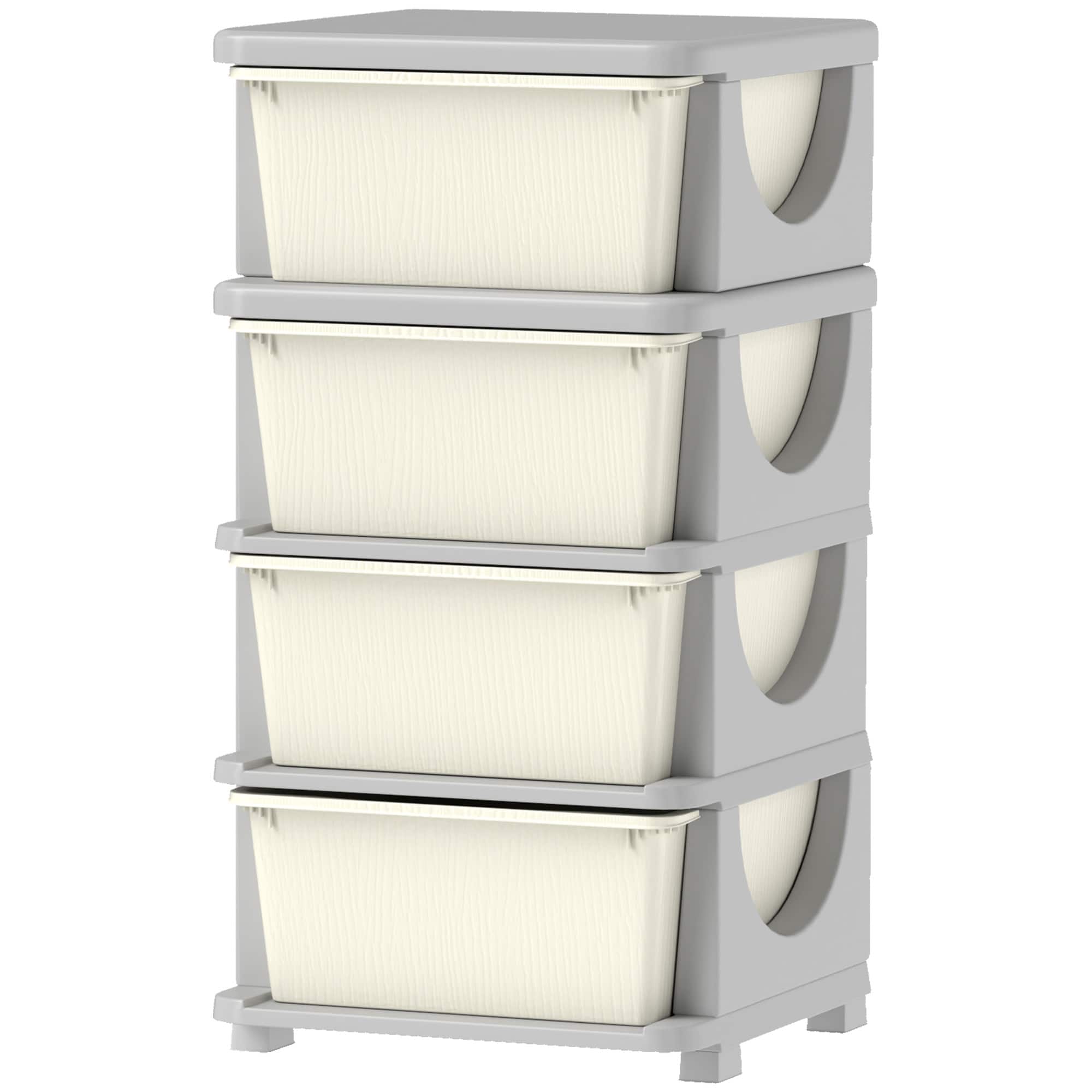 Qaba - 4 Tier Kids Storage Unit Dresser Tower w/ 4 Drawers - Cream White