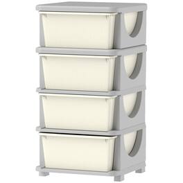 Qaba - 4 Tier Kids Storage Unit Dresser Tower w/ 4 Drawers - Cream White