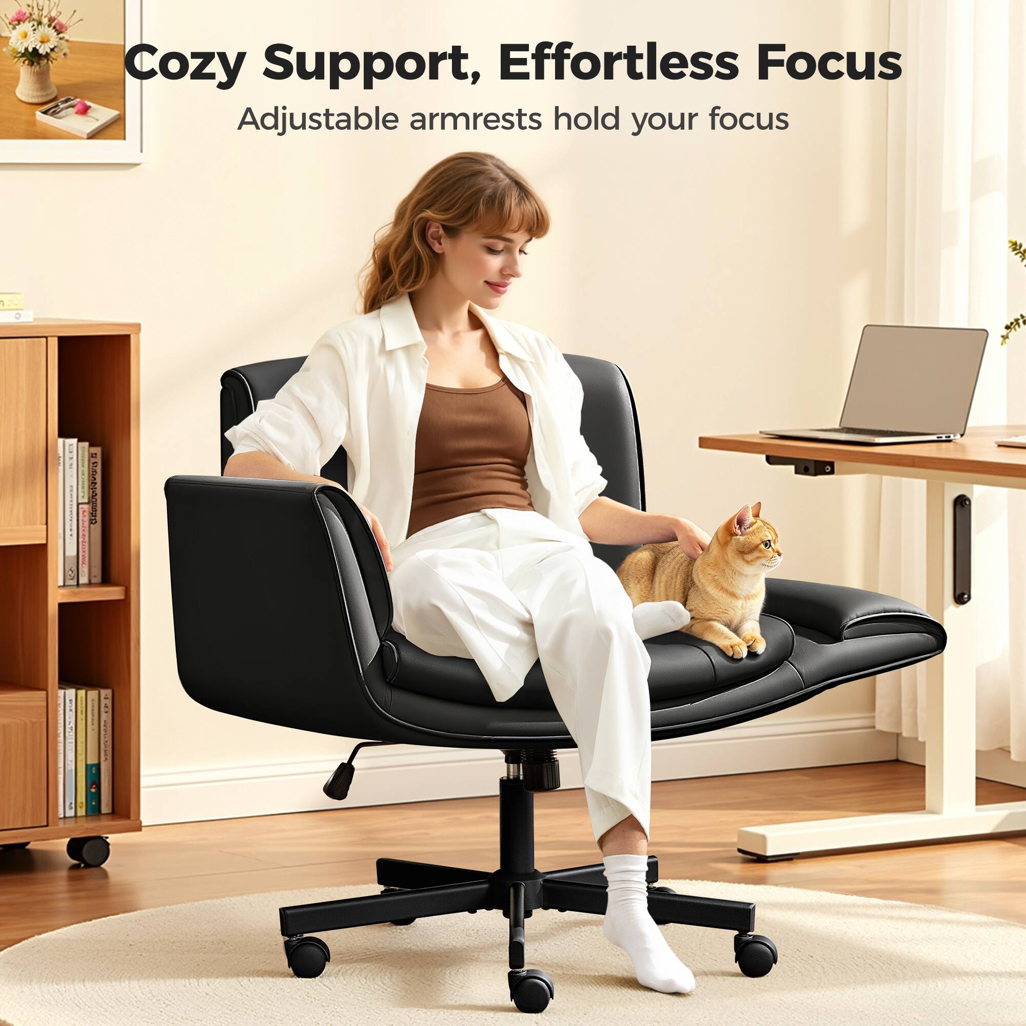 Cozy Support, Effortless Focus  
Adjustable armrests hold your focus