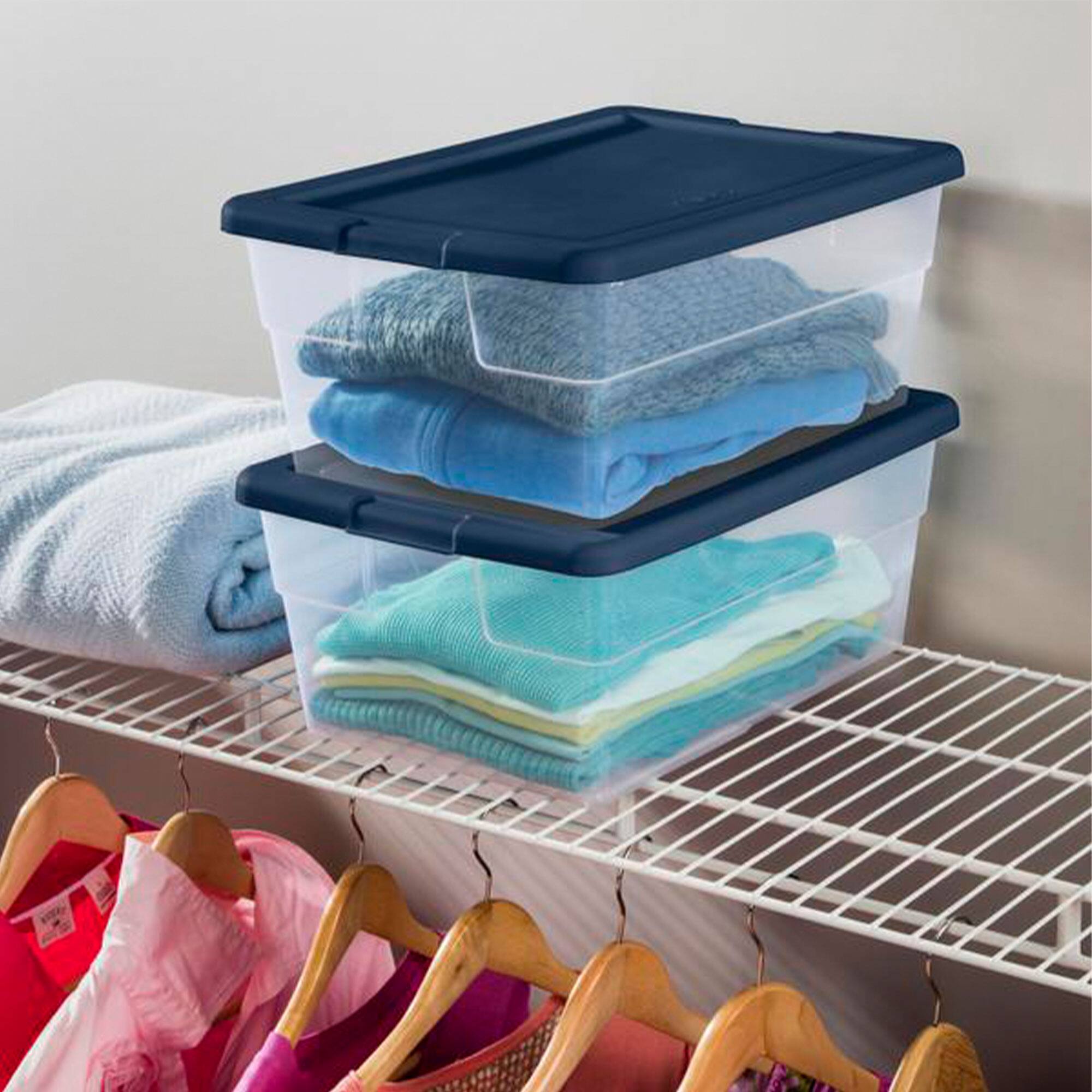 Alt View 4. Sterilite - Sterilite Stackable 16 Qt Storage Box Container, Clear, Marine Blue Lid, 2 Pack - Marine blue.