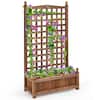 Front. Costway - Solid Wood Planter Box with Trellis Weather-Resistant Outdoor 25''x11''x48'' - Dark brown.