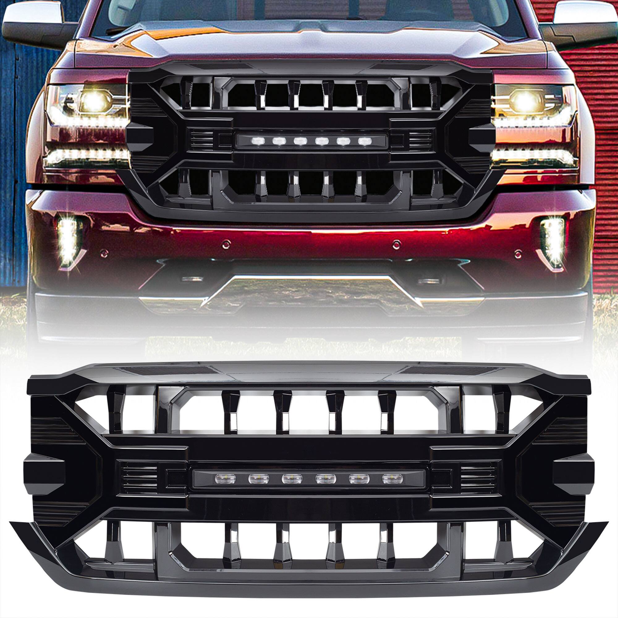 Front. AMERICAN MODIFIED - AMERICAN MODIFIED Armor Grille for 2016-2019 Chevy Silverado 1500, Glossy Black - Glossy Black.