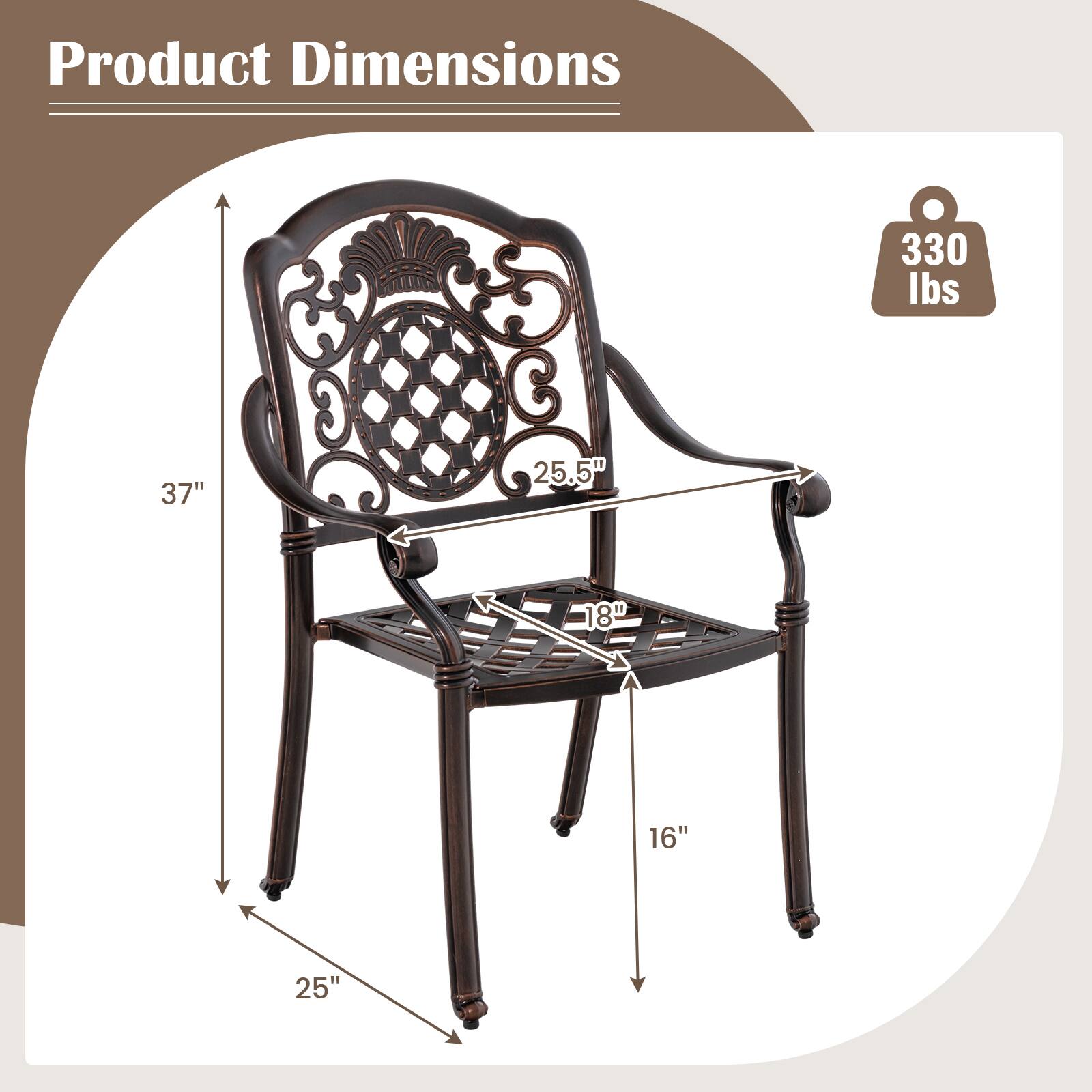 Product Dimensions

- Height: 37"
- Width: 25.5"
- Depth: 18"
- Seat Height: 16"
- Seat Depth: 25"
- Weight Capacity: 330 lbs