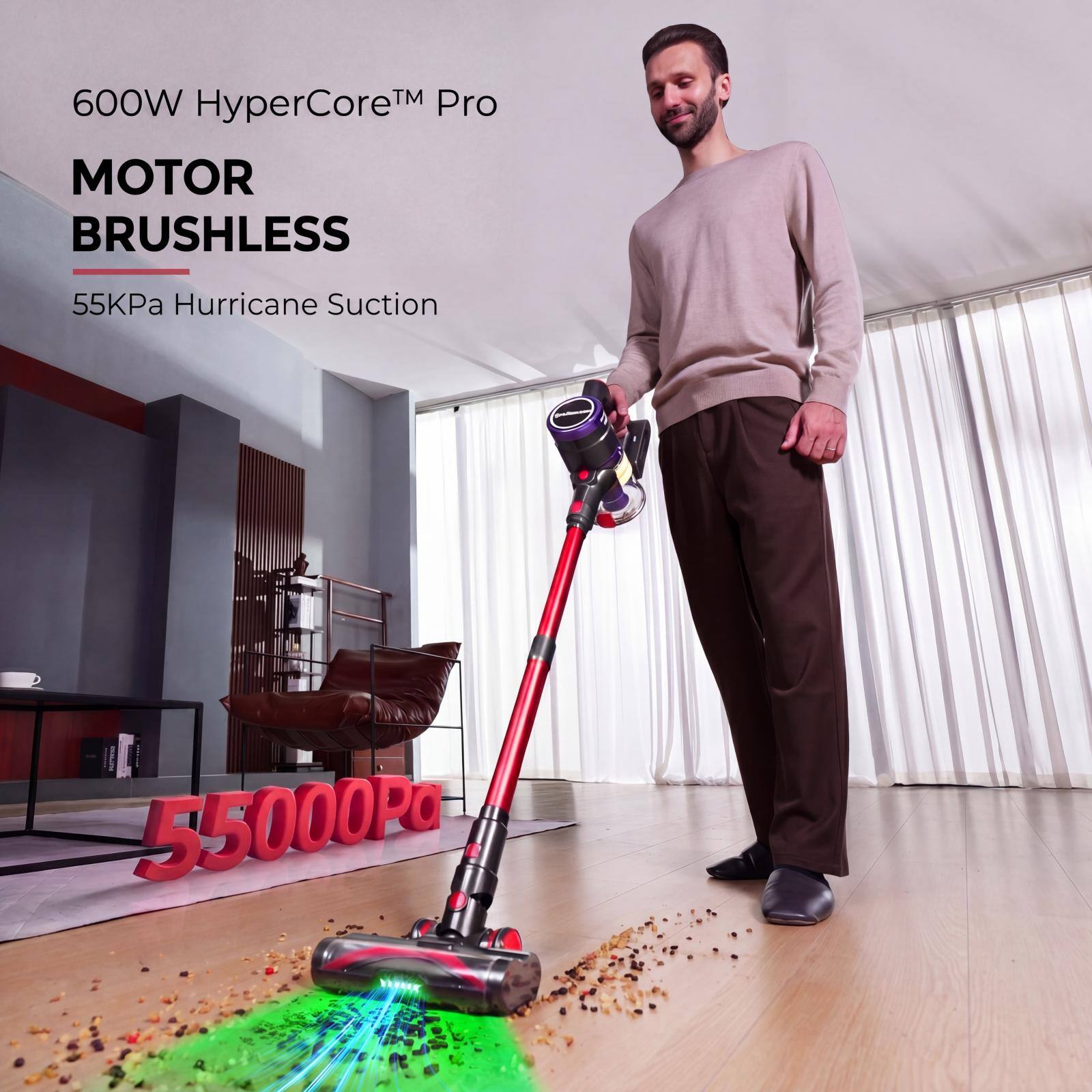 600W HyperCore™ Pro MOTOR BRUSHLESS 55KPa Hurricane Suction 55000Pa