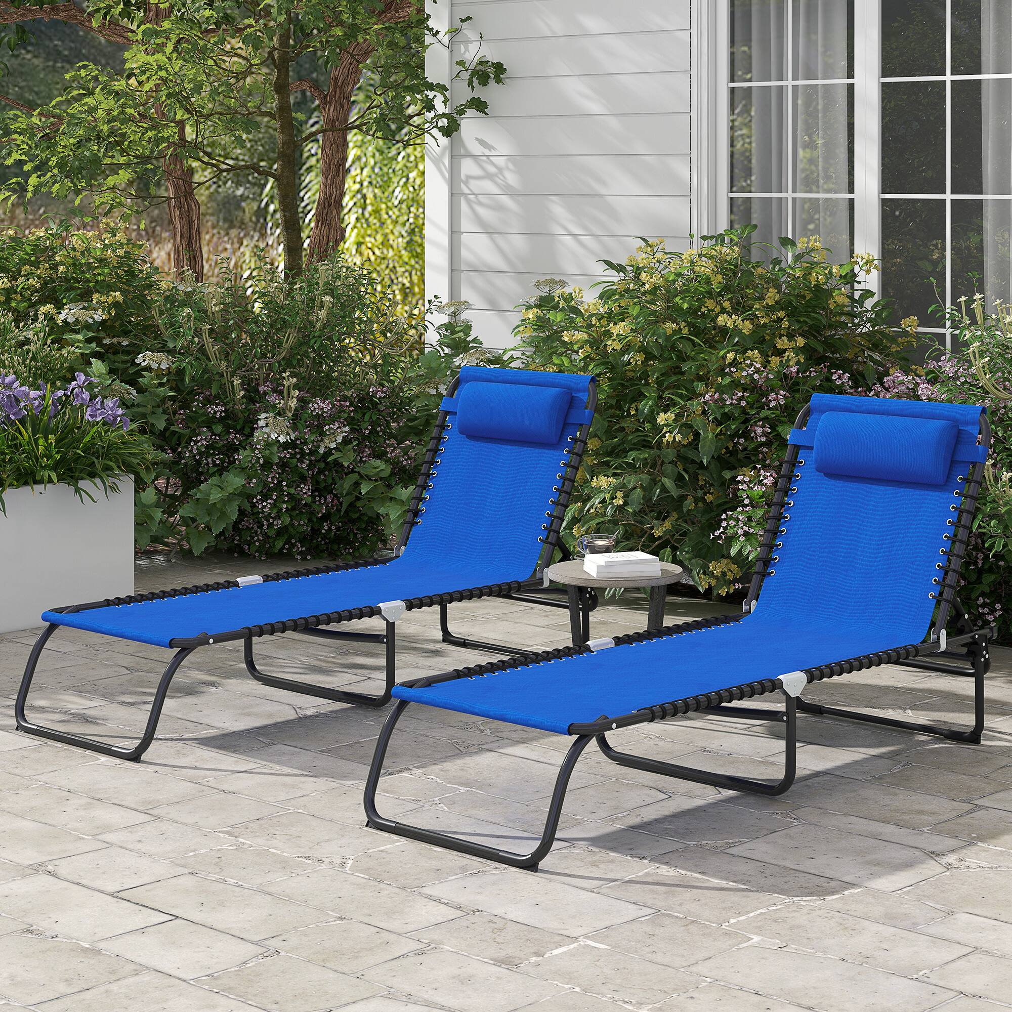 Alt View 1. Outsunny - Folding Chaise Lounge Chair Set of 2, Patio Sun Tanning Chair, Outdoor Chaise Lounger with 4-Position Reclining Back - Light Blue.