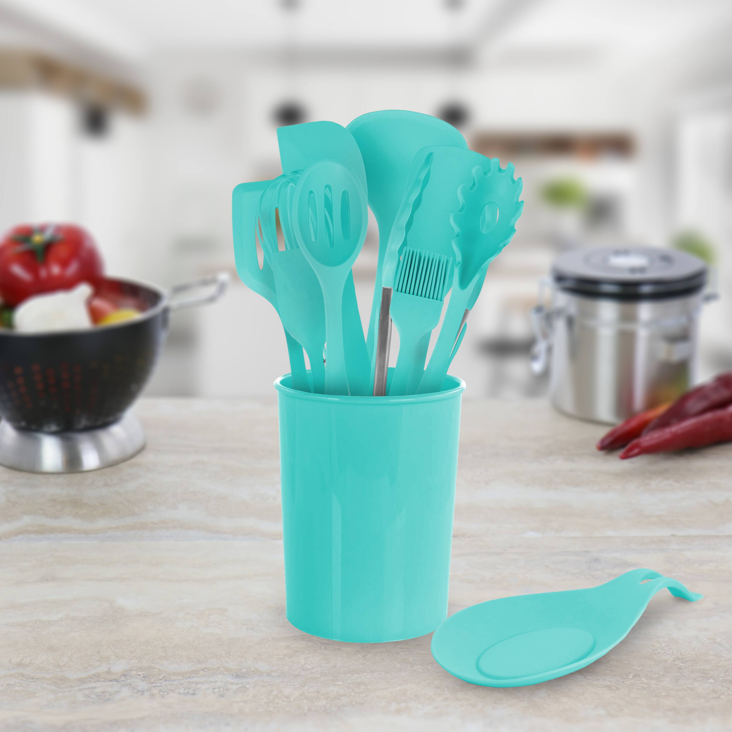 Alt View 5. MegaChef - MegaChef Light Teal Silicone Cooking Utensils, Set of 12 - Light Teal.