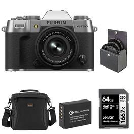 Bundle - Fujifilm - X-T50 Camera XC 15-45mm f/3.5-5.6 Lens,Silver,Battery,64GB Card