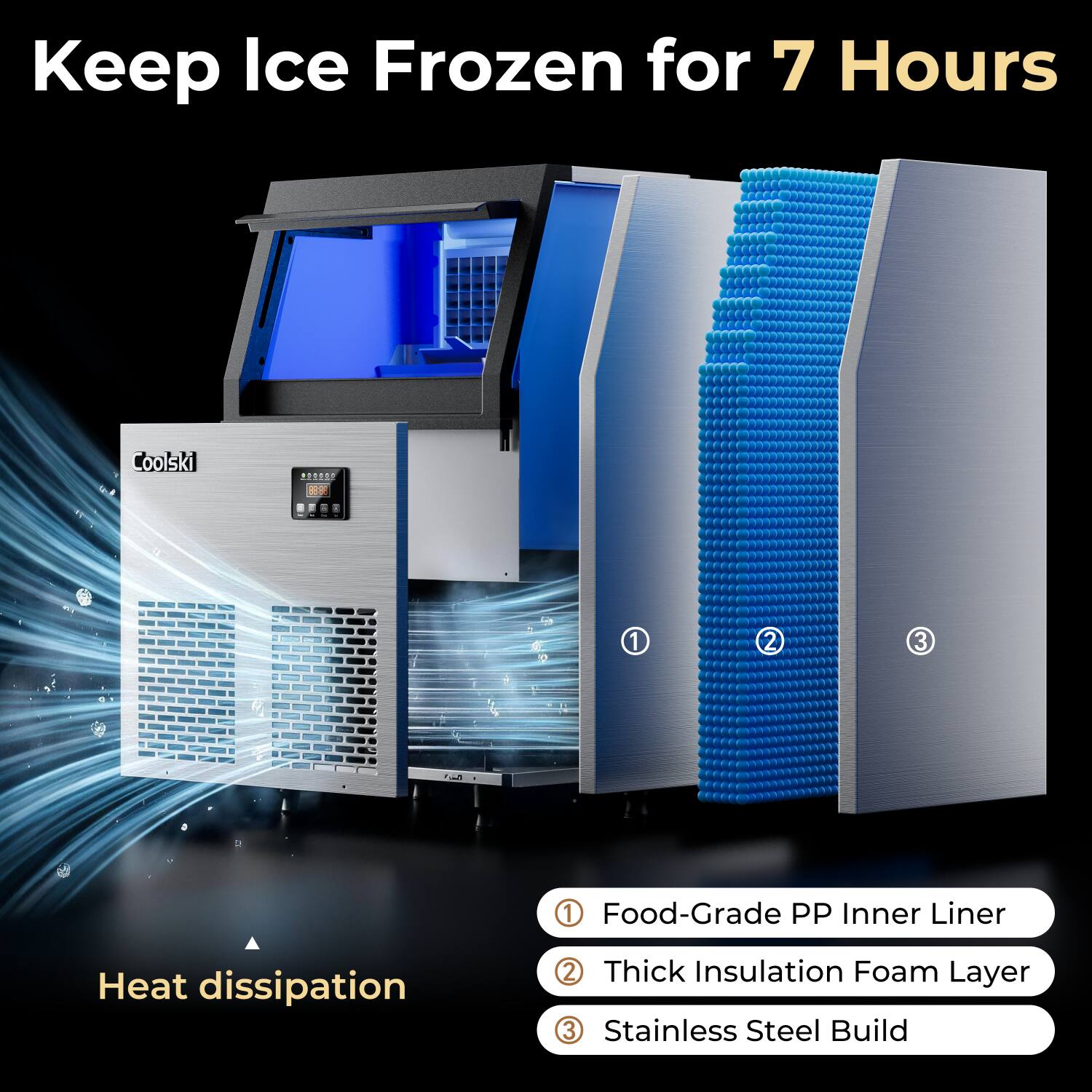 Coolski Commercial Ice Maker Machine, 200lbs/24H with 35lbs Ice