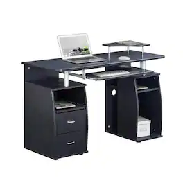 FurniFact - Office Desk with Storage, Writing Wood Desk with 2 Drawers - Brown