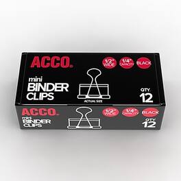ACCO - Mini Binder Clips, 0.25" Capacity, 12 Clips/Pack - Black