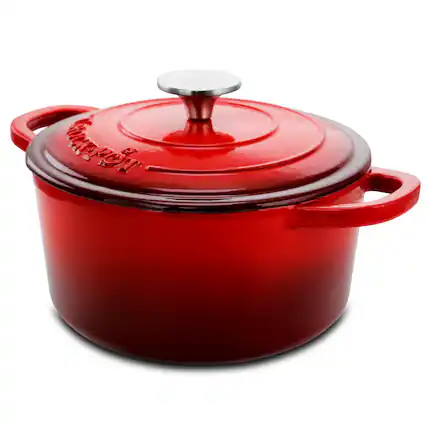 Front. Crock-Pot - Crock-pot Artisan 3 Quart Enameled Cast Iron Casserole with Lid in Gradient Red - Gradient Red.