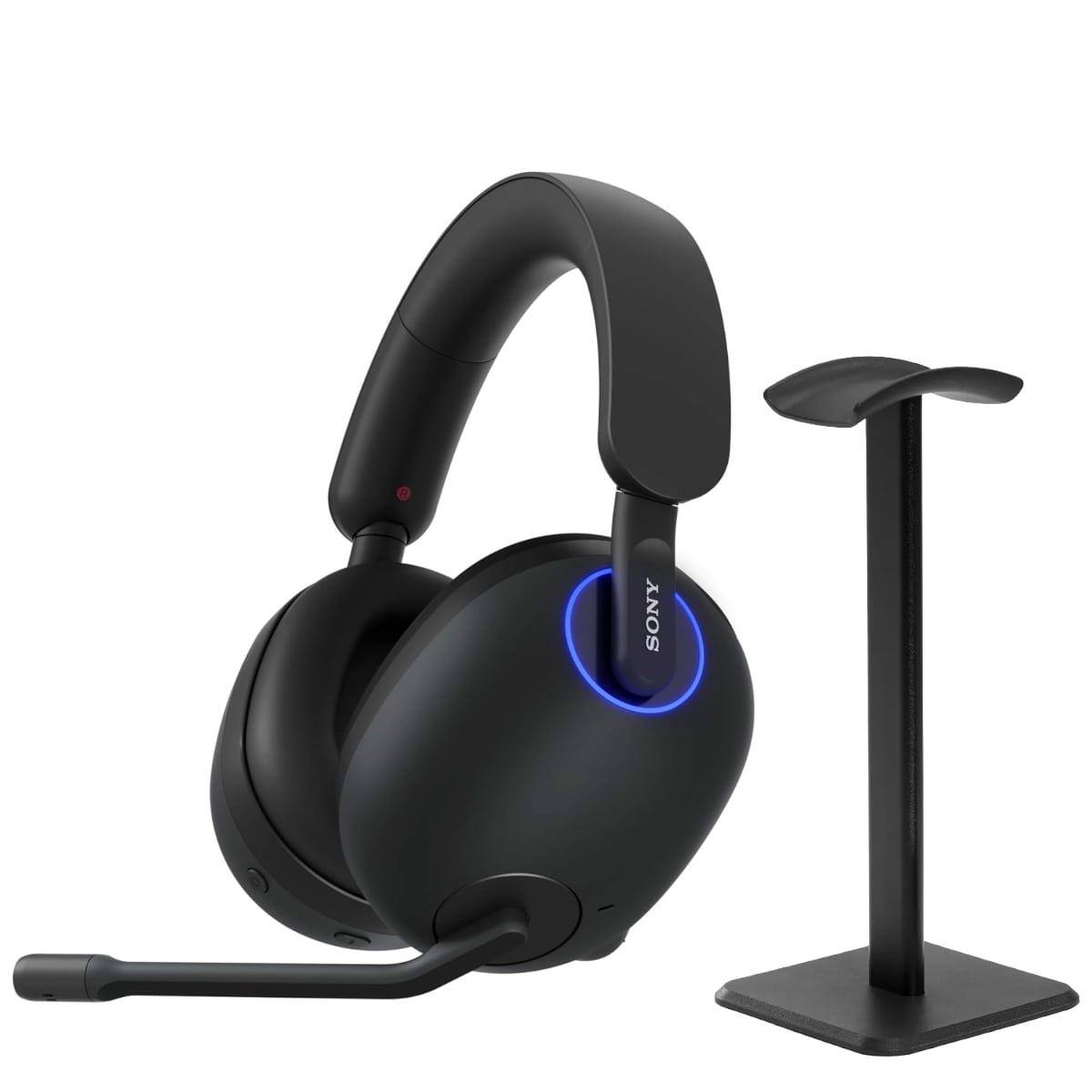 Front. Sony - Sony INZONE H9 Wireless Noise Cancelling Gaming Headset, Black, with Stand.
