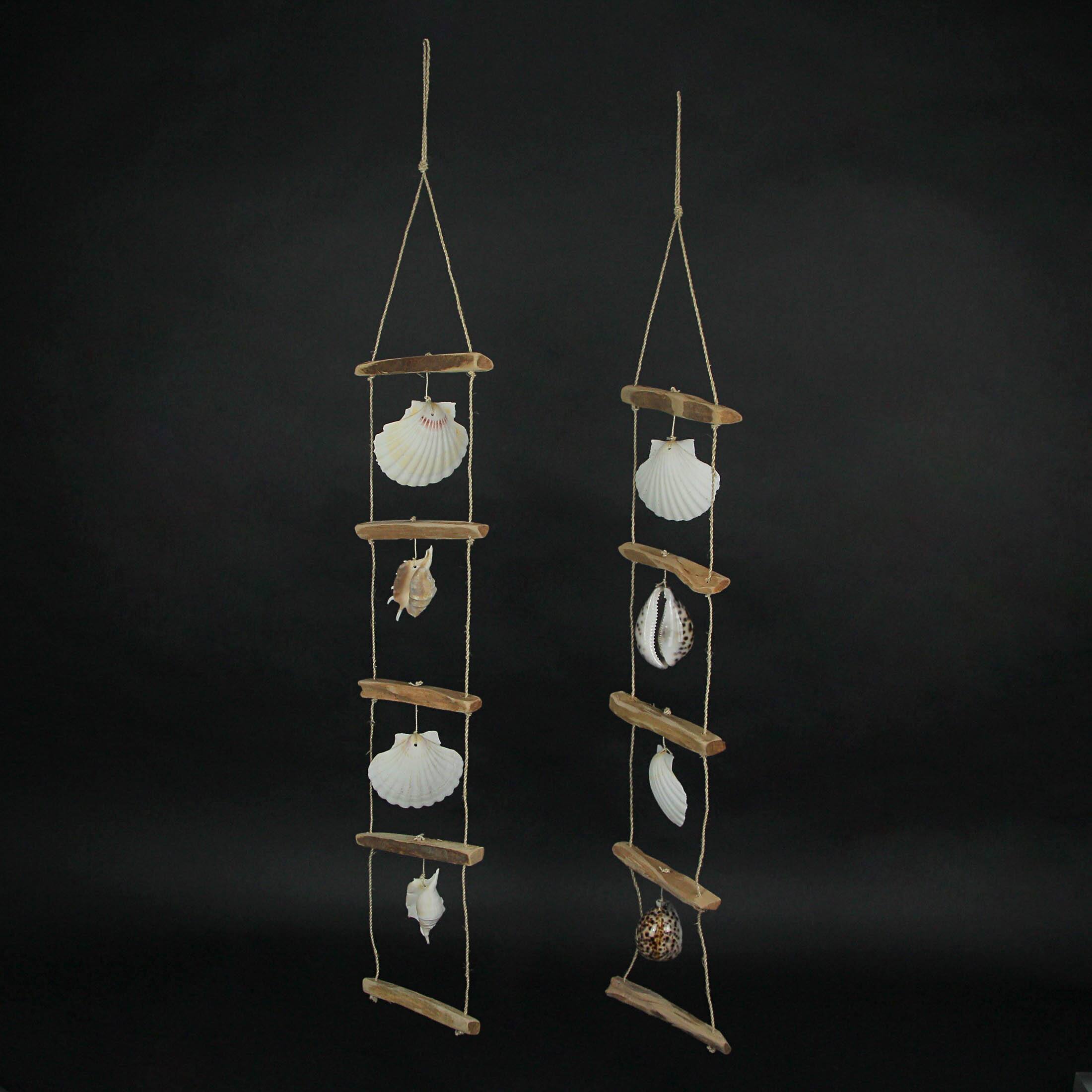 Alt View 1. J.D. Yeatts - Scallop Sea Shell Driftwood Ladder Hanging Nautical Sculpture Beach Home Decor Nautical - Natural.