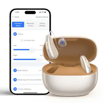 2:32 Home
Sound & Device
Volume & Mode
Advanced Tuning
Device Settings
Volume
Link Both Ears
Left Volume
Right Volume
Mode Switch
Home
Streaming with Environmental
Tinnitus Masking
