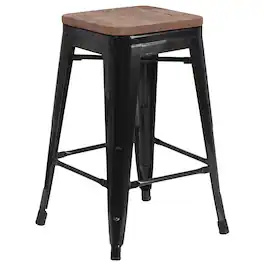 Flash Furniture - Lily 24" High Backless Metal Counter Height Stool with Square Wood Seat - Black