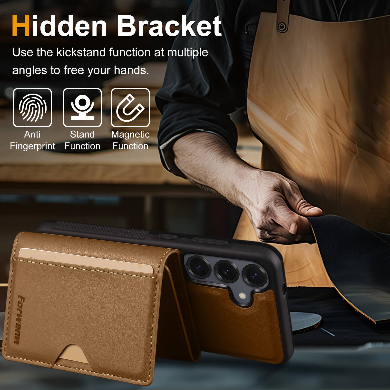 Hidden Bracket

Use the kickstand function at multiple angles to free your hands.

- Anti Fingerprint
- Stand Function
- Magnetic Function