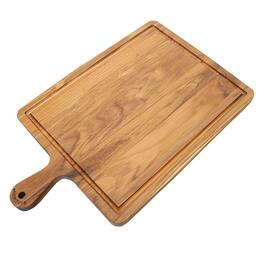 EcoDecors - 19"x12" Teak Cutting Board with Juice Groove & Handle - Natural Edge Grain Teak