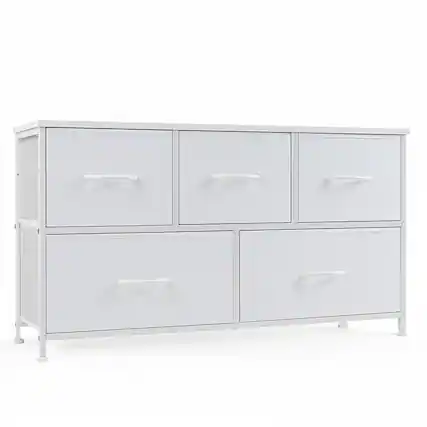 Front. AOITUN - Dresser for Bedroom with 5 Storage Drawers - Ideal Temporary Clothes Dresser & TV Stand - White.